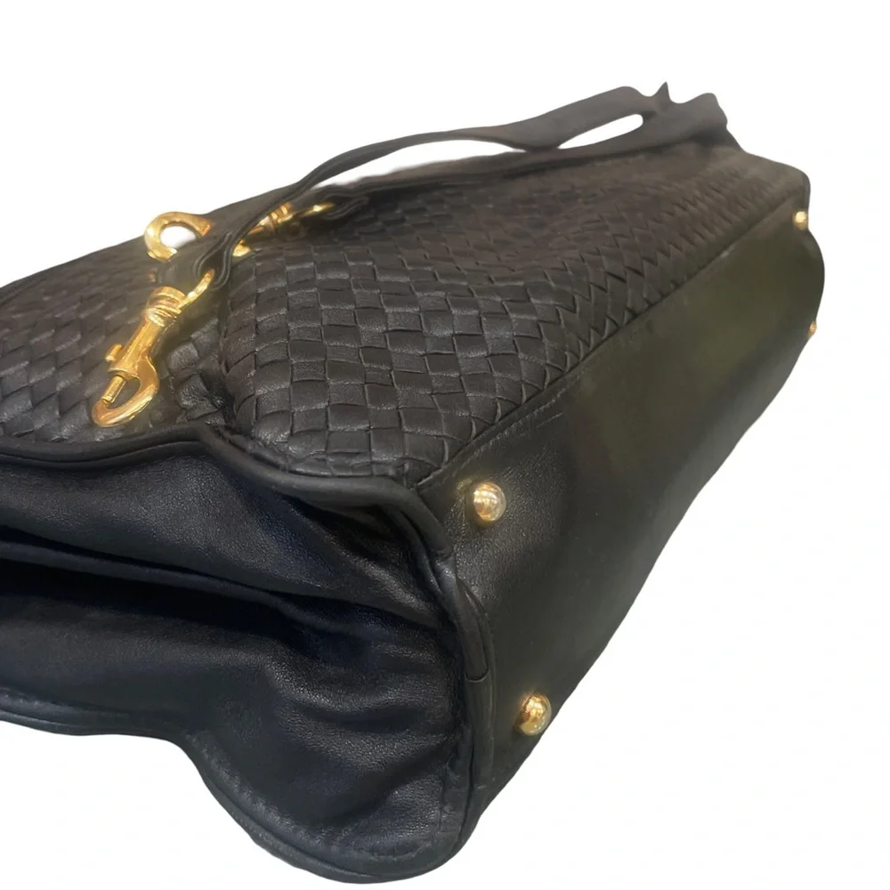 Vintage Ganson Woven Leather Satchel – Black Intrecciato Briefcase Bag